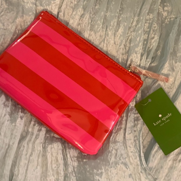 NWT Kate Spade York Street Patent Leather Stripe Zip Mini Pouch Bag Striped - Picture 6 of 10